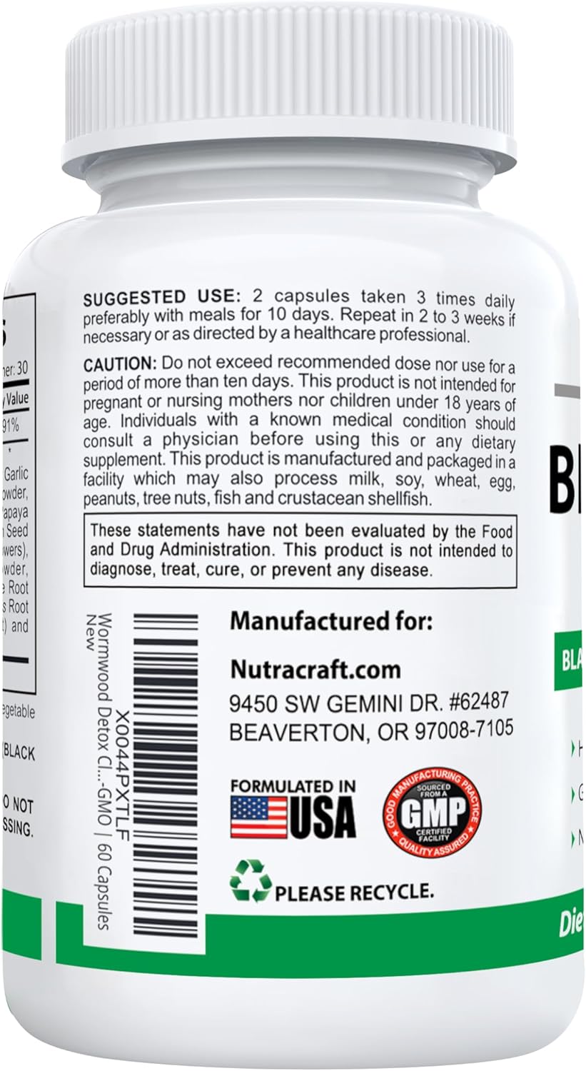 Intestinal Guard Detox Cleanse Supplement with Black Walnut, Wormwood, Clove, PAU D'Arco, Pumpkin Seed, Garlic, Zinc | 60 Capsules by Nutracraft