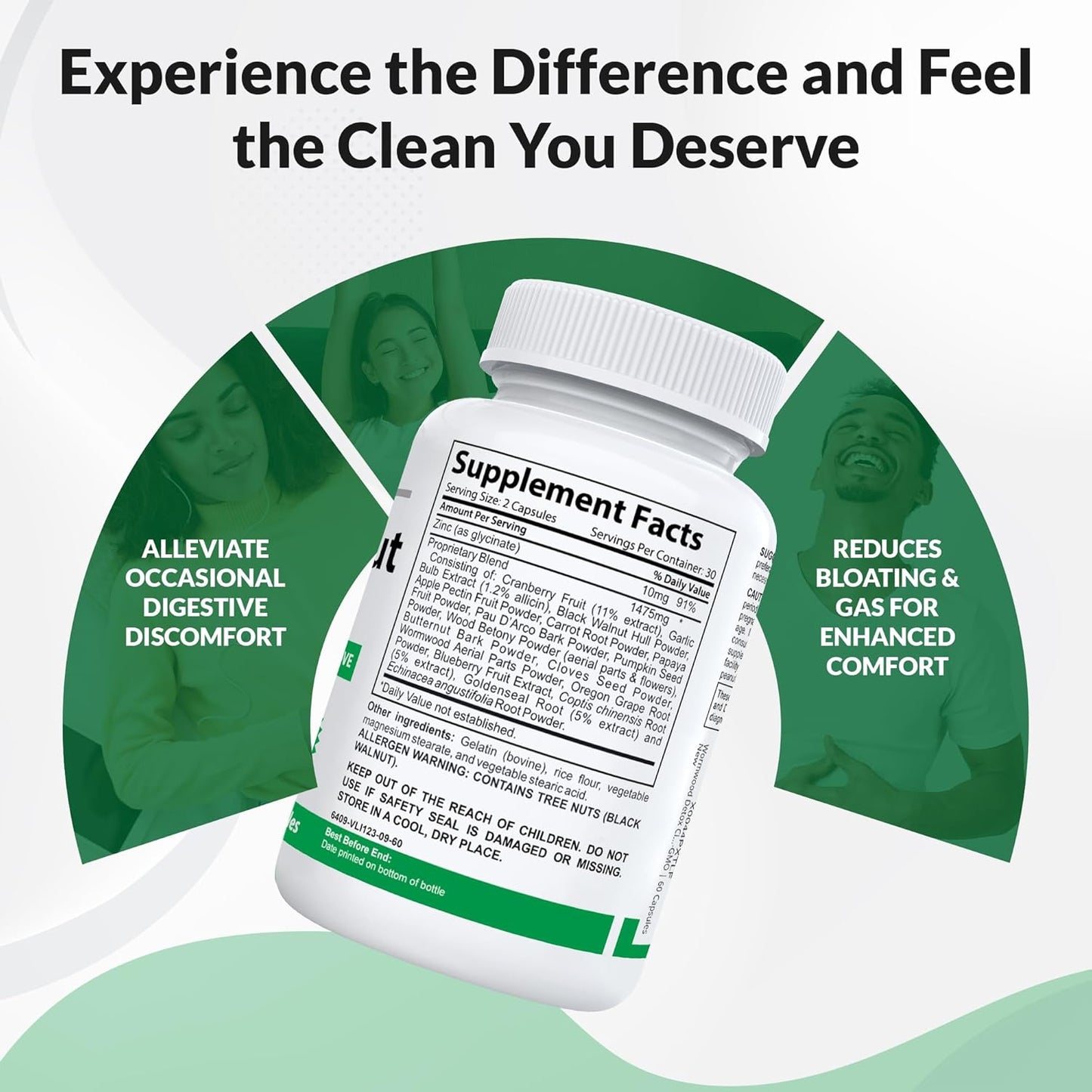 Intestinal Guard Detox Cleanse Supplement with Black Walnut, Wormwood, Clove, PAU D'Arco, Pumpkin Seed, Garlic, Zinc | 60 Capsules by Nutracraft