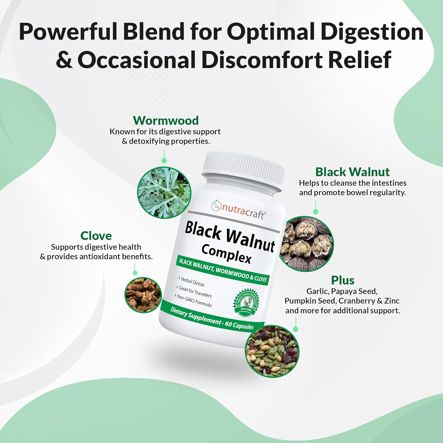 Intestinal Guard Detox Cleanse Supplement with Black Walnut, Wormwood, Clove, PAU D'Arco, Pumpkin Seed, Garlic, Zinc | 60 Capsules by Nutracraft