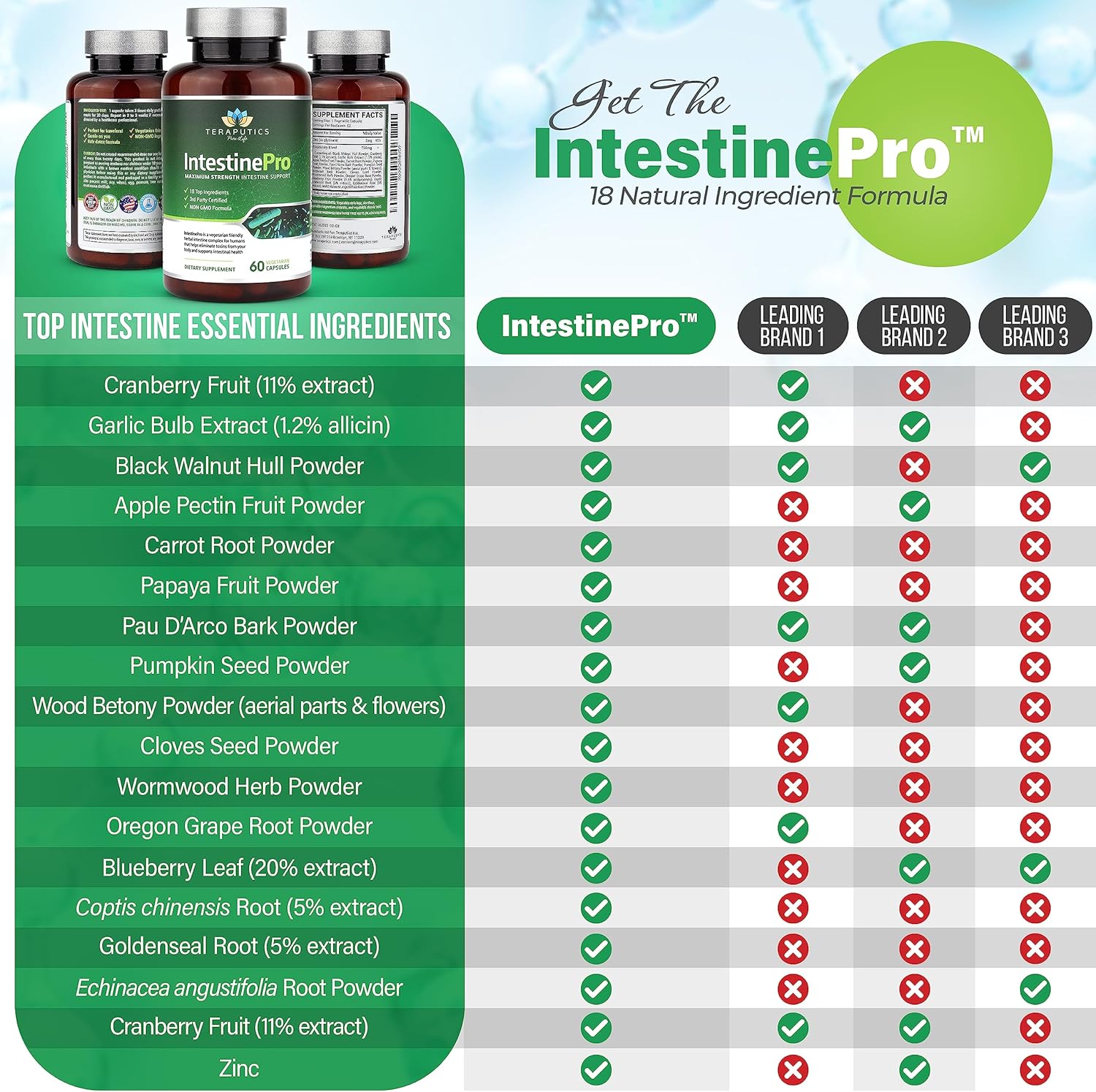IntestinePro: Premium Non-GMO Intestine Support with Wormwood, Black Walnut, Echinacea & More - 60 Capsules
