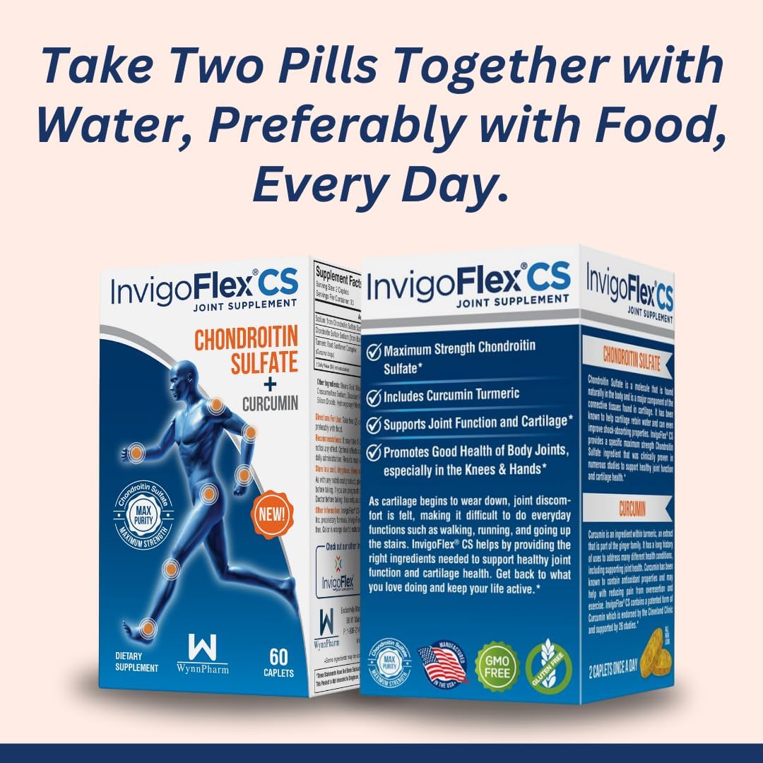 INVIGOFLEX Chondroitin Sulfate & Turmeric Curcumin Joint Supplement for Knee, Hand, Back & Hip - Non GMO, Premium Quality - 2 Pack