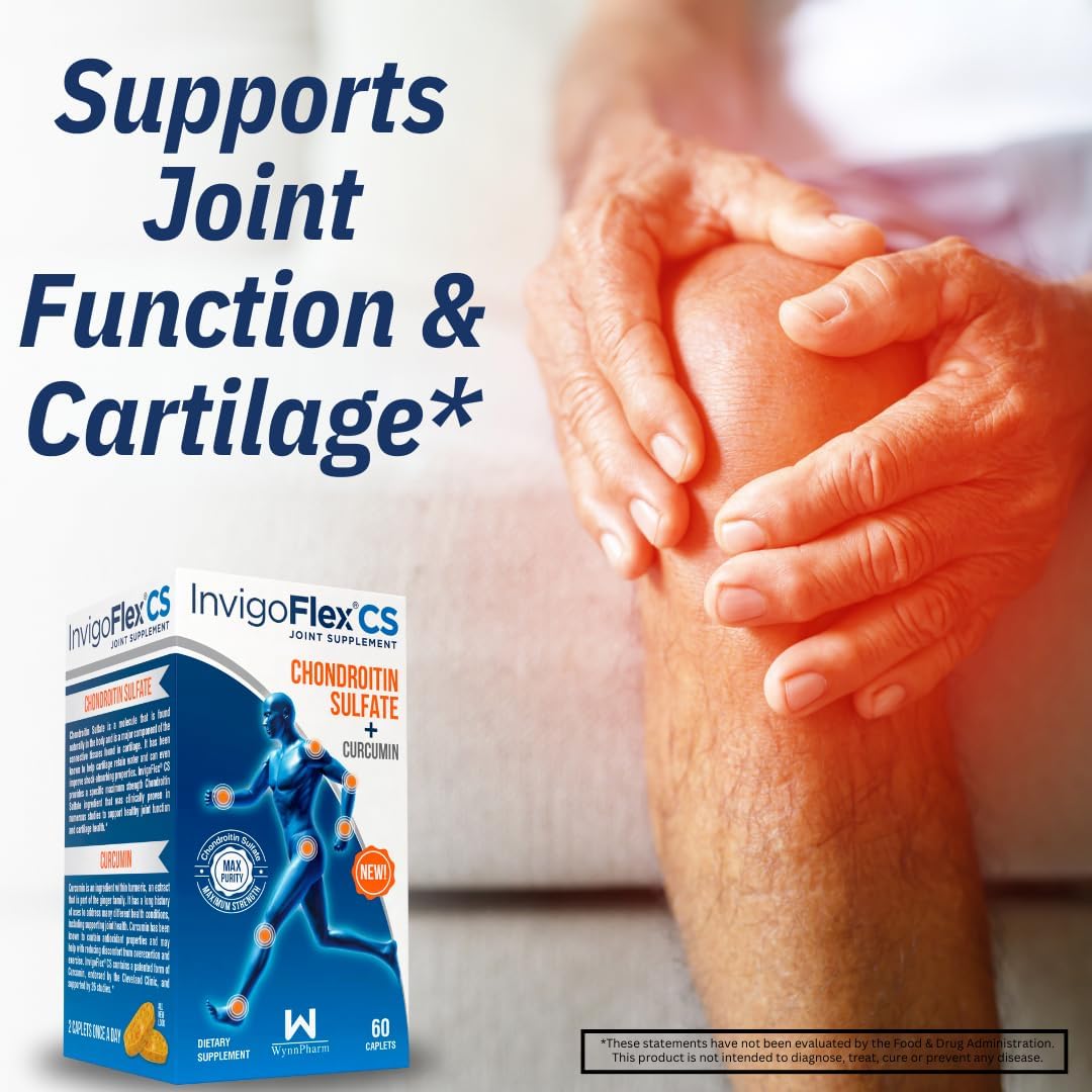 INVIGOFLEX Chondroitin Sulfate & Turmeric Curcumin Joint Supplement for Knee, Hand, Back & Hip - Non GMO, Premium Quality - 2 Pack