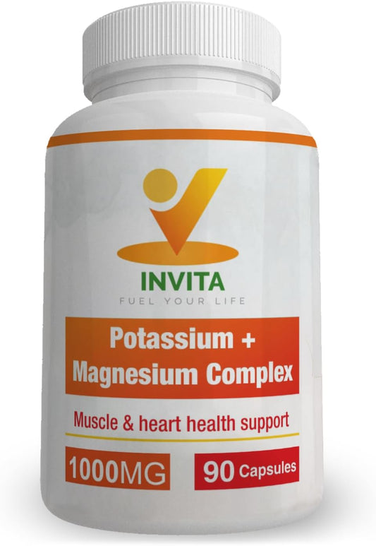 Invita Potassium Magnesium Complex Supplement - High Absorption for Leg and Muscle Support (90 Capsules)