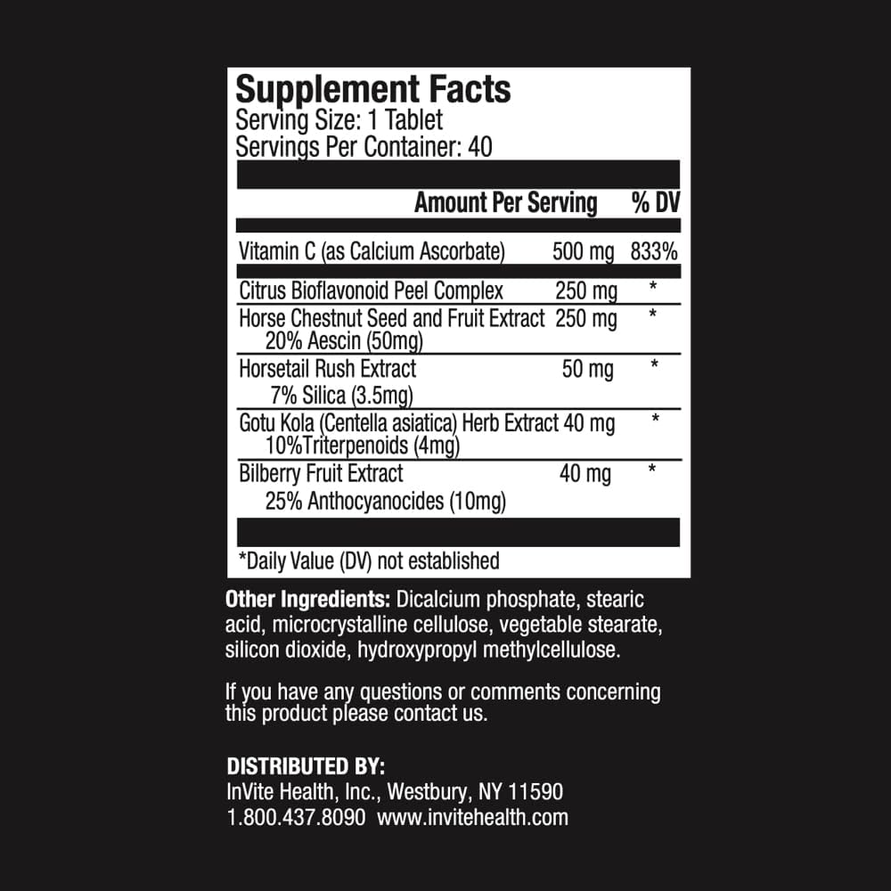 InVite Health Veins Hx® - Vitamin C, Citrus Bioflavonoids, Horse Chestnut, Gotu Kola, Bilberry - 60 Tablets (2-Pack) for Circulatory Health
