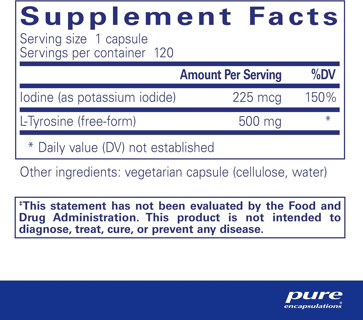 Iodine and Tyrosine Supplement for Thyroid Support | 120 Capsules | Hypoallergenic Formula by Pure Encapsulations