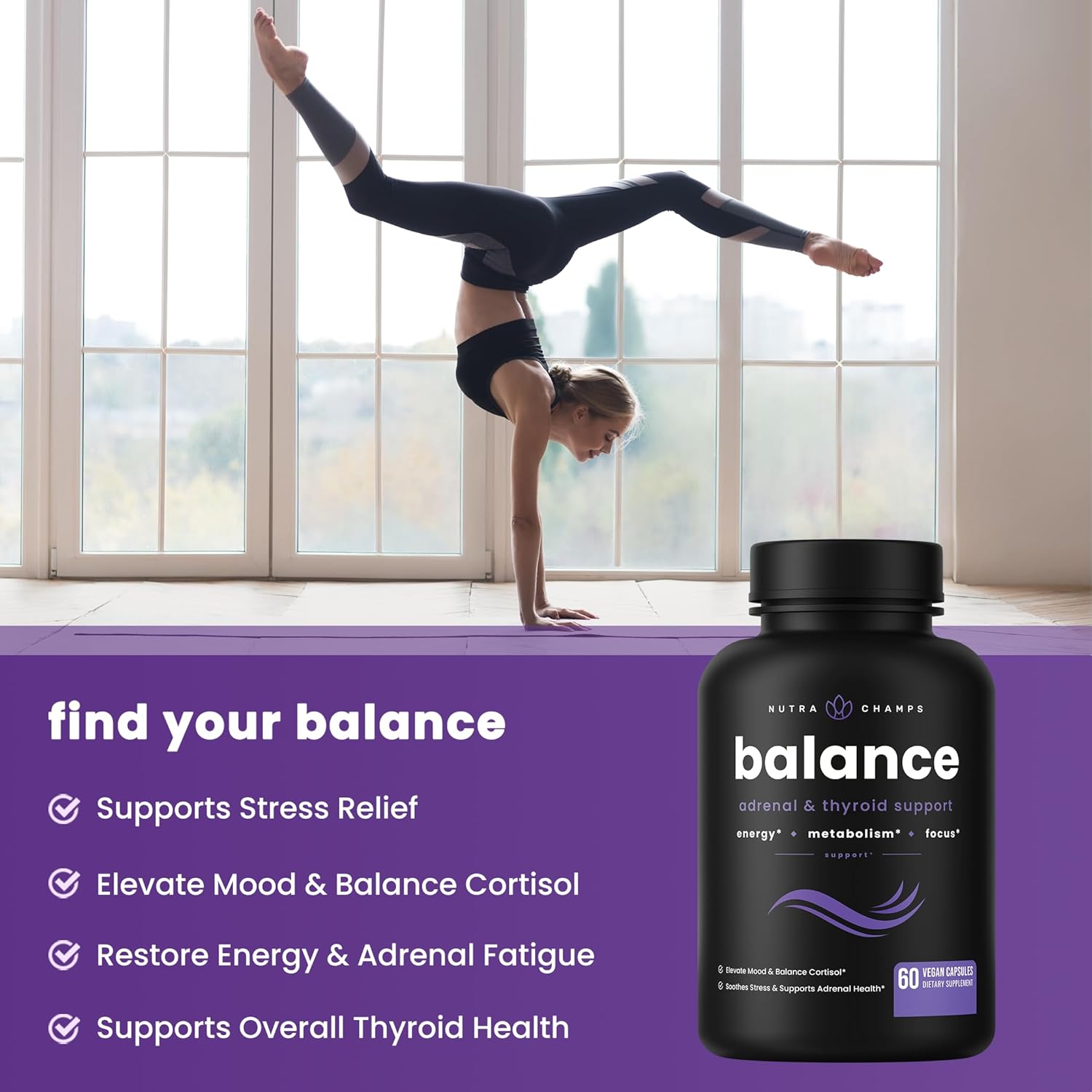 Iodine & Ashwagandha Thyroid & Adrenal Support Supplement for Energy, Metabolism, and Stress Relief - 2-in-1 Formula for Men & Women