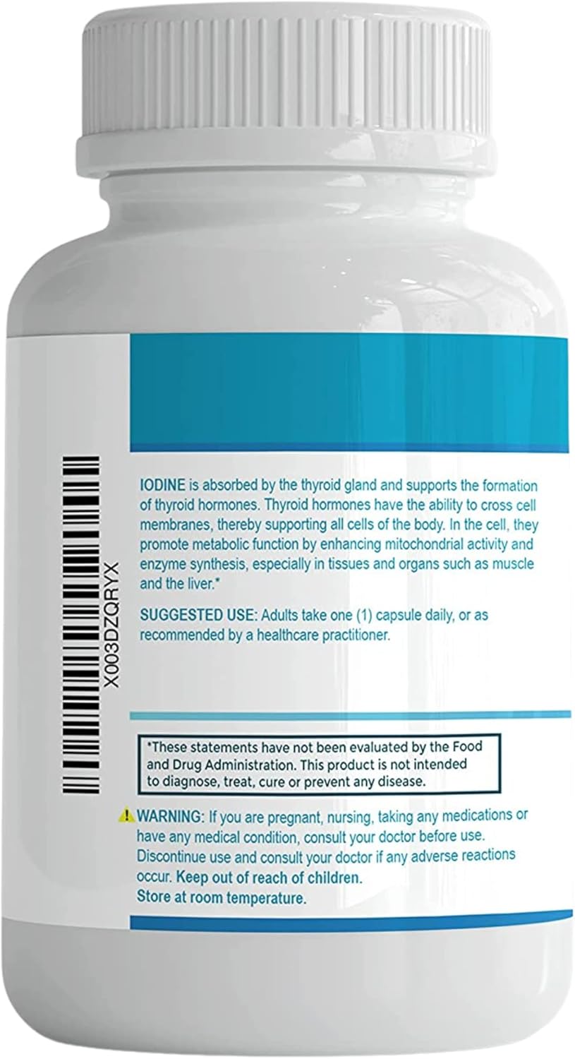 Iodine (Potassium Iodide) 130 mcg Supplement for Thyroid Support - 100 Vegetable Capsules for Healthy Cellular Metabolism