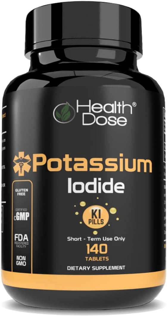 Iodine Supplement Tablets for Thyroid Health - 130mg, 140 Count - Potassium Iodide (KI) for Short-Term Protection. Full Month Supply.