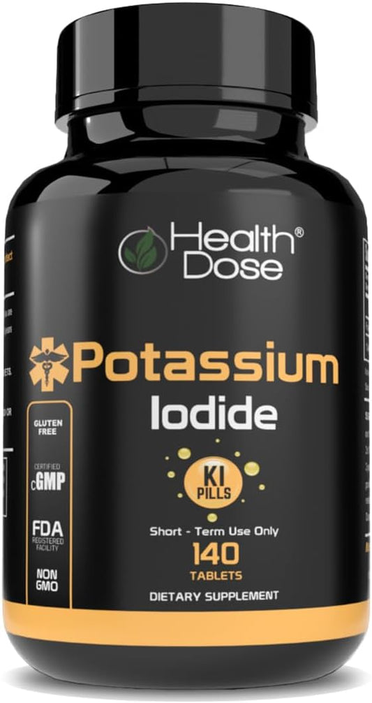 Iodine Supplement Tablets for Thyroid Health - 130mg, 140 Count - Potassium Iodide (KI) for Short-Term Protection. Full Month Supply.