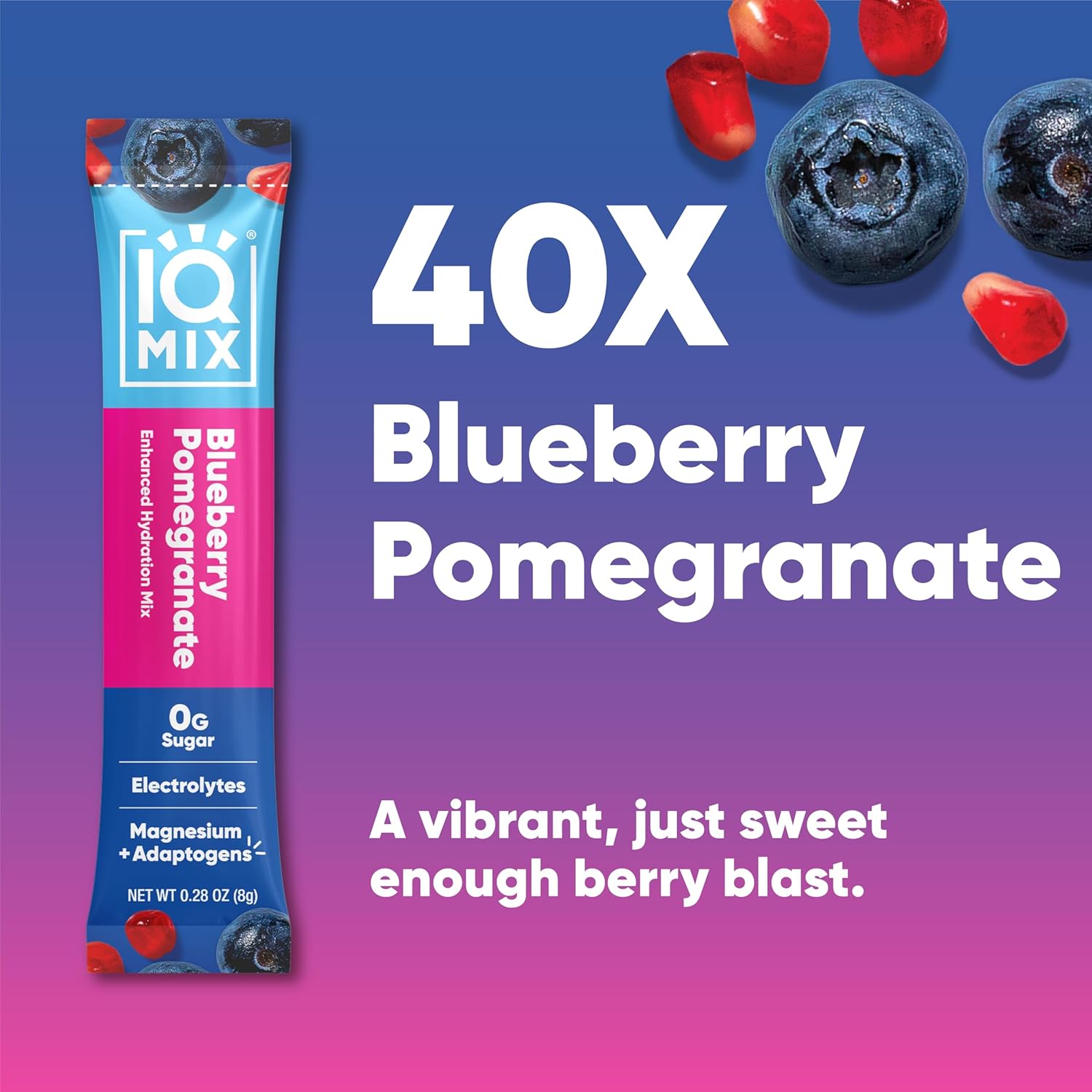 IQBAR IQMIX Blueberry Pomegranate Electrolyte Powder Packets - Keto Hydration Supplement with Lions Mane, Magnesium, and Potassium - Sugar Free Drink Mix (40 Count)
