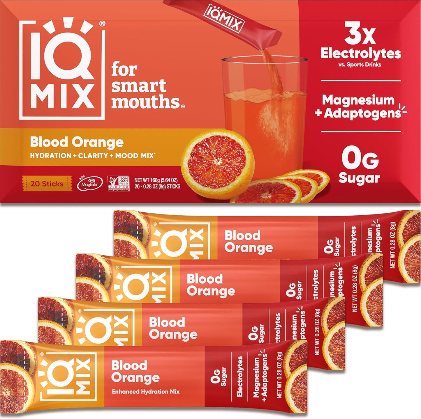 IQBAR IQMIX Electrolyte Powder Packets - Keto Hydration Supplement with Lions Mane, Magnesium, and Potassium - Blood Orange Flavor (20 Count)