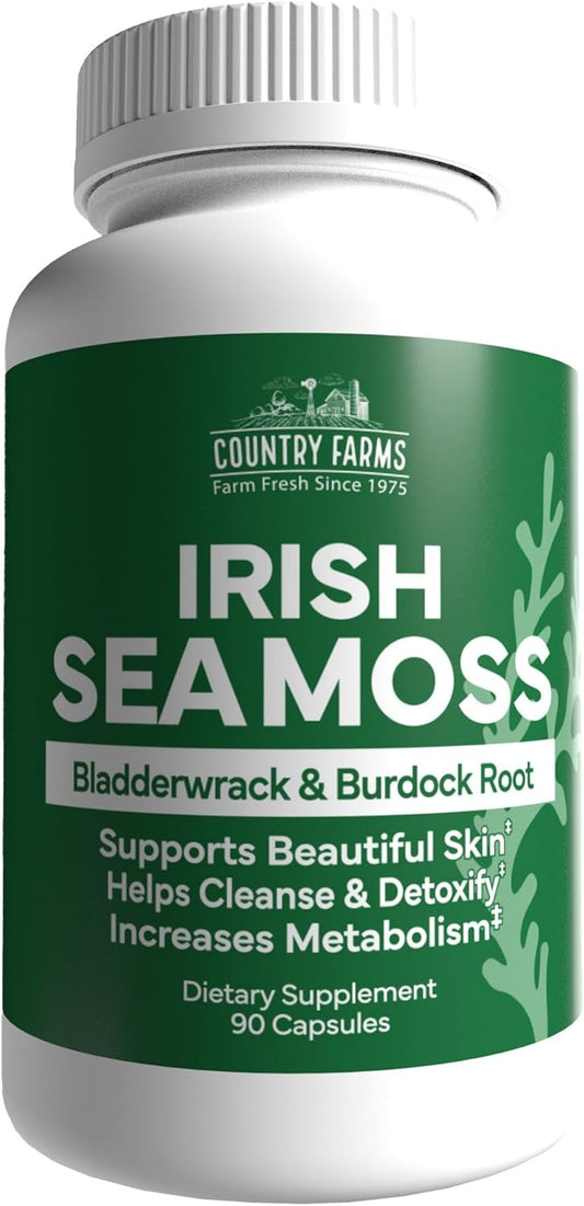 Irish Sea Moss Capsules for Healthy Skin, Immune Support, and Natural Energy - 90 Capsules with Burdock Root and Bladderwrack