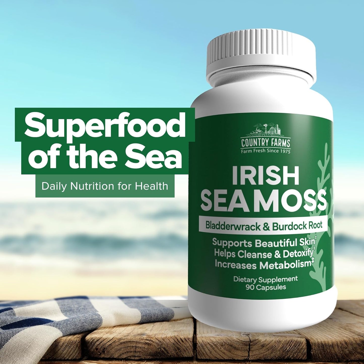 Irish Sea Moss Capsules for Healthy Skin, Immune Support, and Natural Energy - 90 Capsules with Burdock Root and Bladderwrack