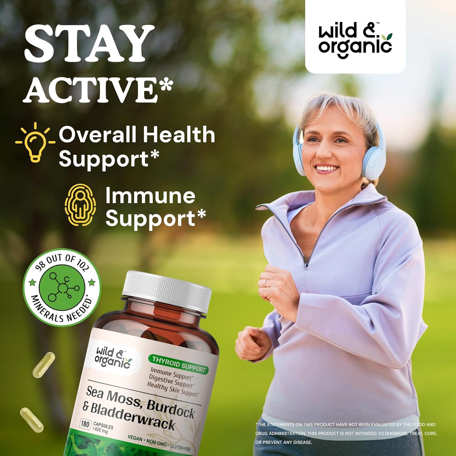 Irish Sea Moss Complex Capsules with Bladderwrack & Burdock Root - 180 Vegan Organic Seamoss for Well-Being