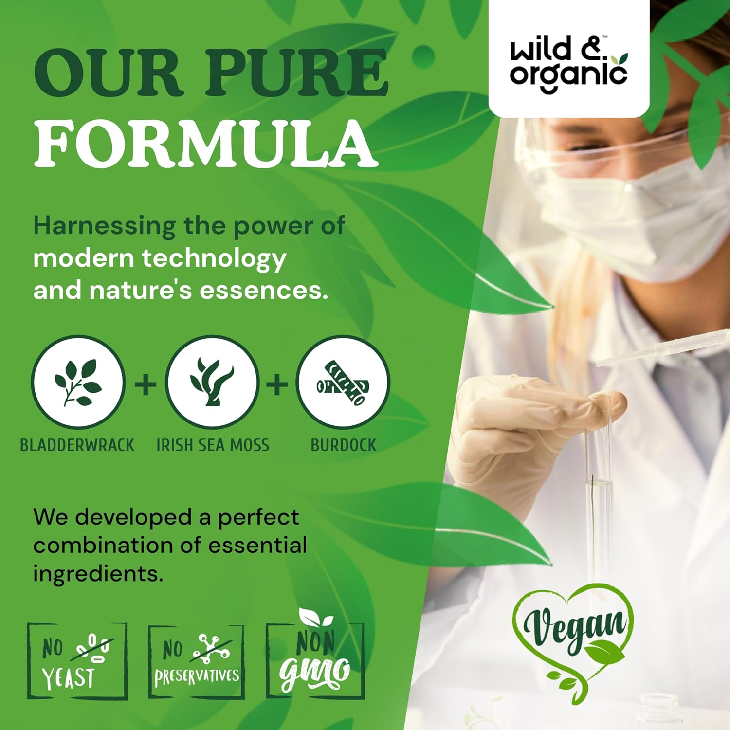 Irish Sea Moss Complex Capsules with Bladderwrack & Burdock Root - 180 Vegan Organic Seamoss for Well-Being