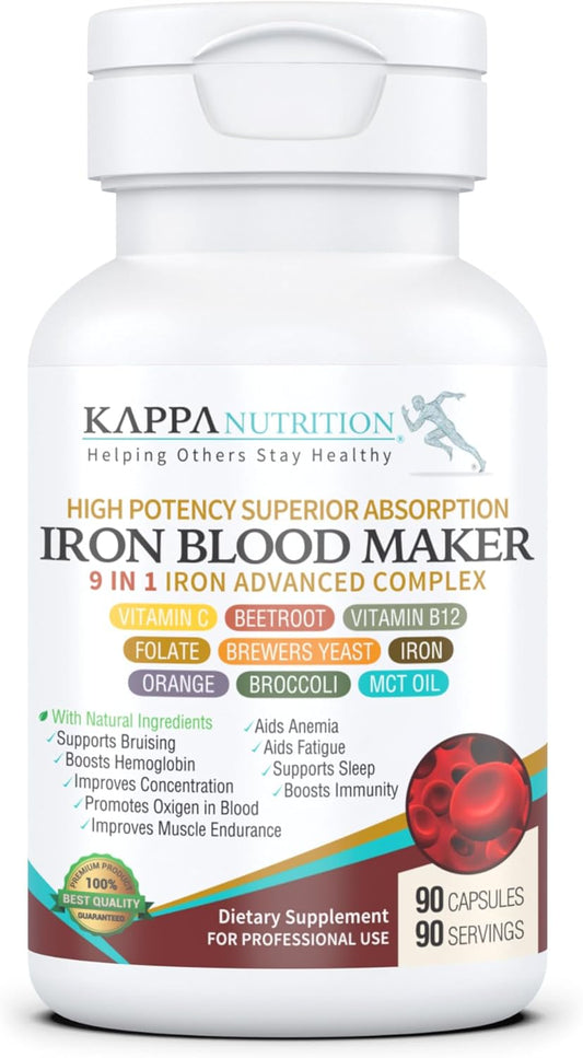 Iron 26mg, Vitamin C, Orange, Folate, B12, Beetroot, Broccoli & MCT Oil Complex - 90 Capsules