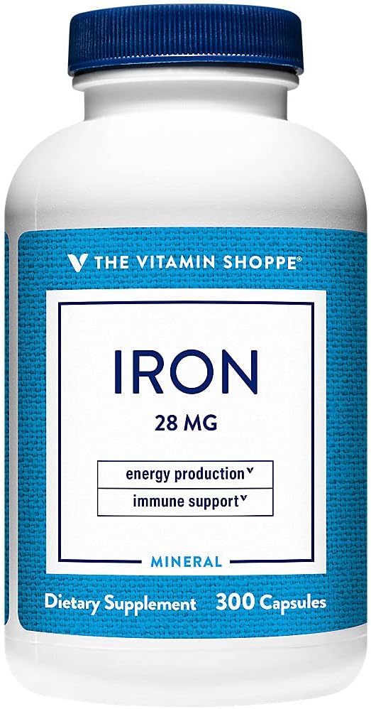 Iron 28MG Capsules - Essential Mineral for Immune Health & Energy Production - Highly Absorbable Form - Daily Supplement (300 Count)