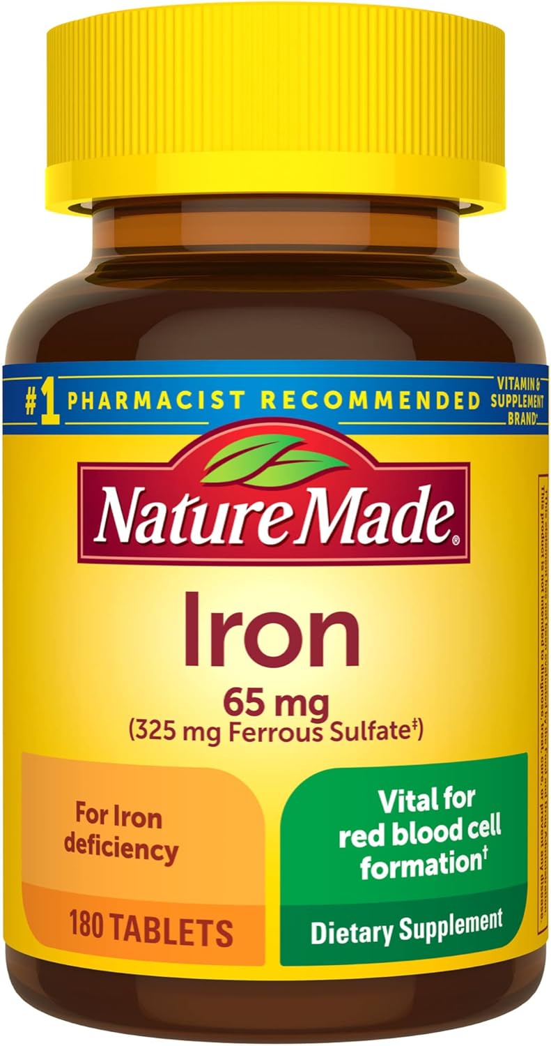 Iron 65 mg Dietary Supplement Tablets for Red Blood Cell Support - 180 Tablets, 180 Day Supply