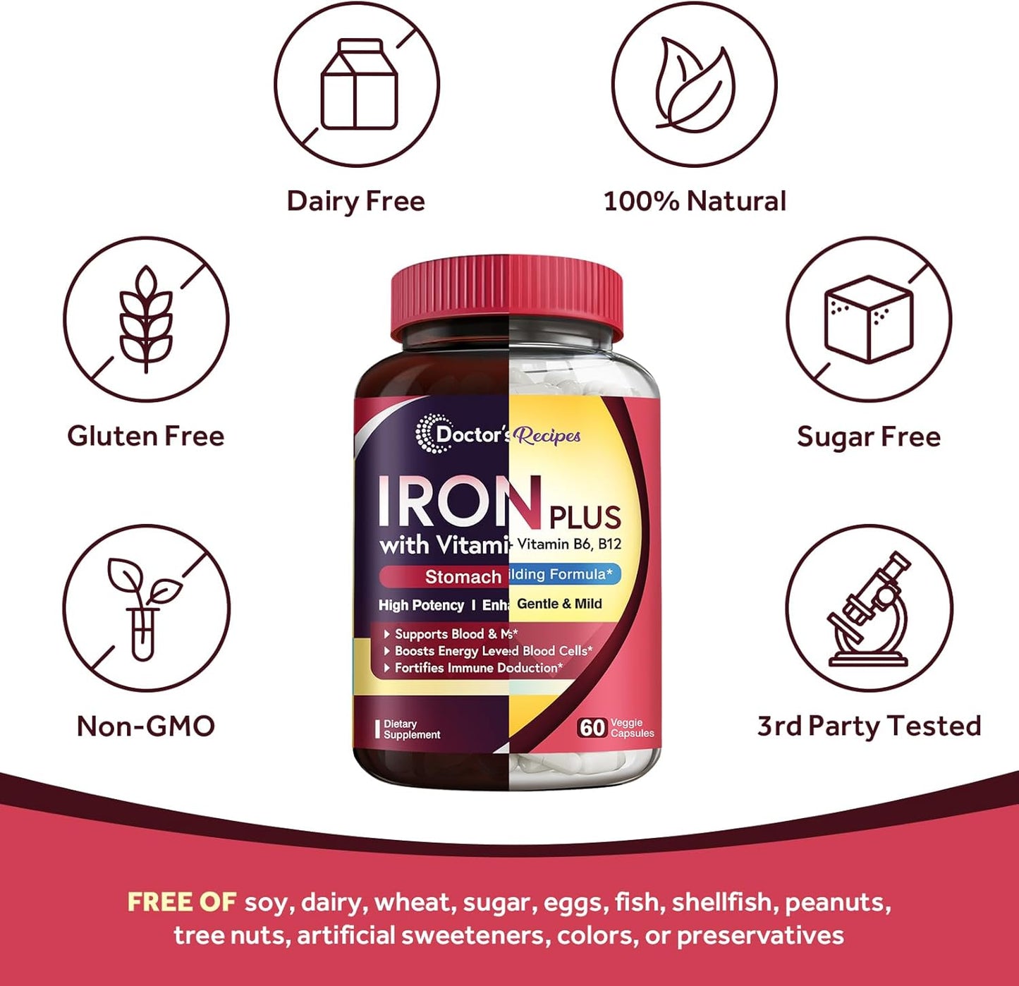 Iron 65 mg Tablets and Iron Plus Capsules Bundle for Healthy Iron Levels and Blood Support - 60 ct Each