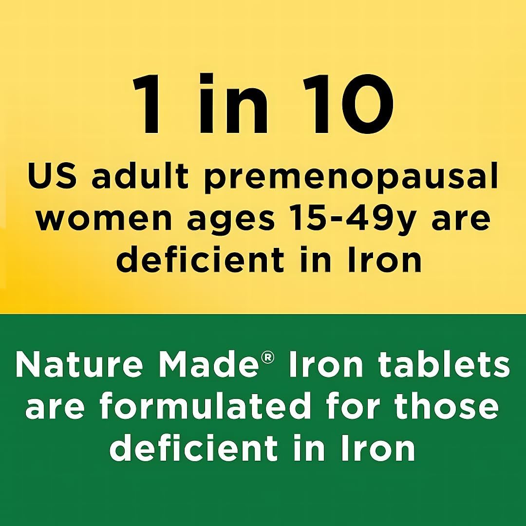 Iron 65 mg Tablets with Ferrous Sulfate for Red Blood Cell Support - 365 Day Supply with Travel Case