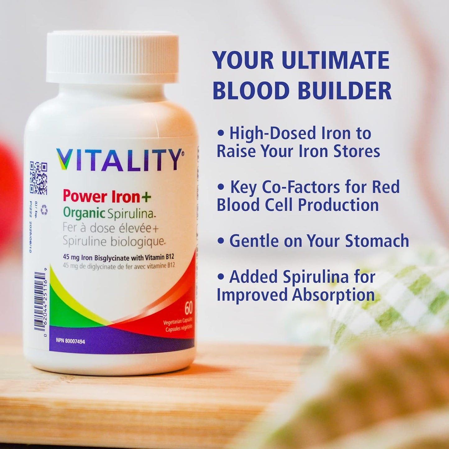 Iron and Spirulina Supplement - 60 Tablets for Energy and Vitality Boost