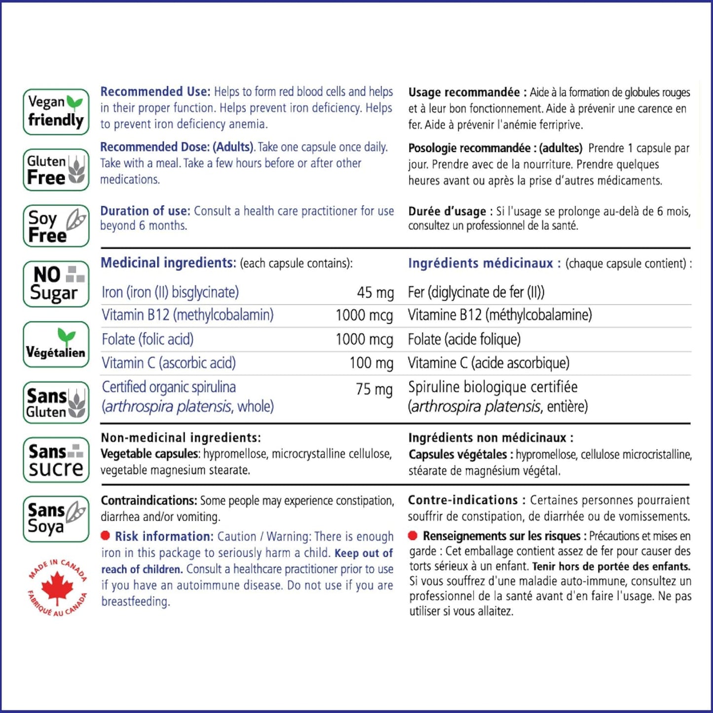Iron and Spirulina Supplement - 60 Tablets for Energy and Vitality Boost