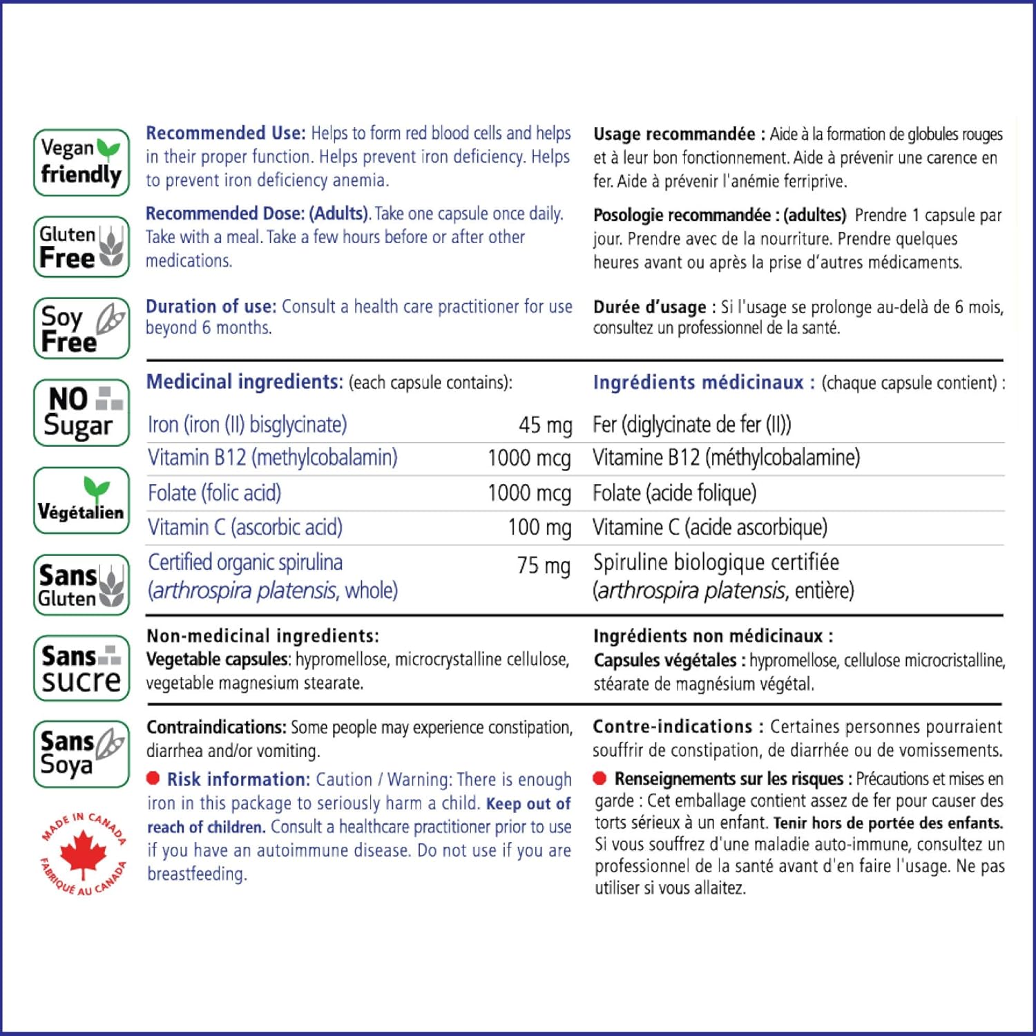 Iron and Spirulina Supplement - 60 Tablets for Energy and Vitality Boost