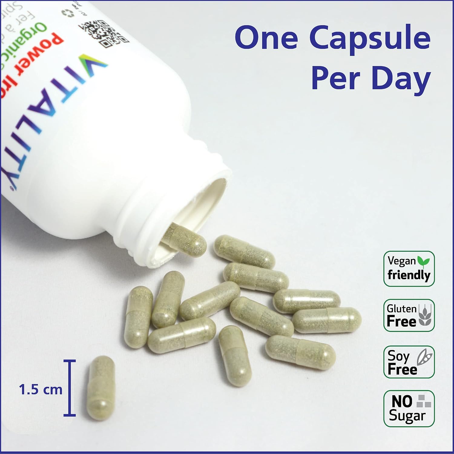 Iron and Spirulina Supplement for Iron Deficiency Support - Vegan Blood Builder with Gentle on Stomach Formula - 45mg Iron - 60 Capsules