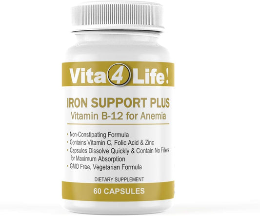 Iron and Vitamin B-12 Bariatric Supplement for Anemia - 60 Count by Vita4Life