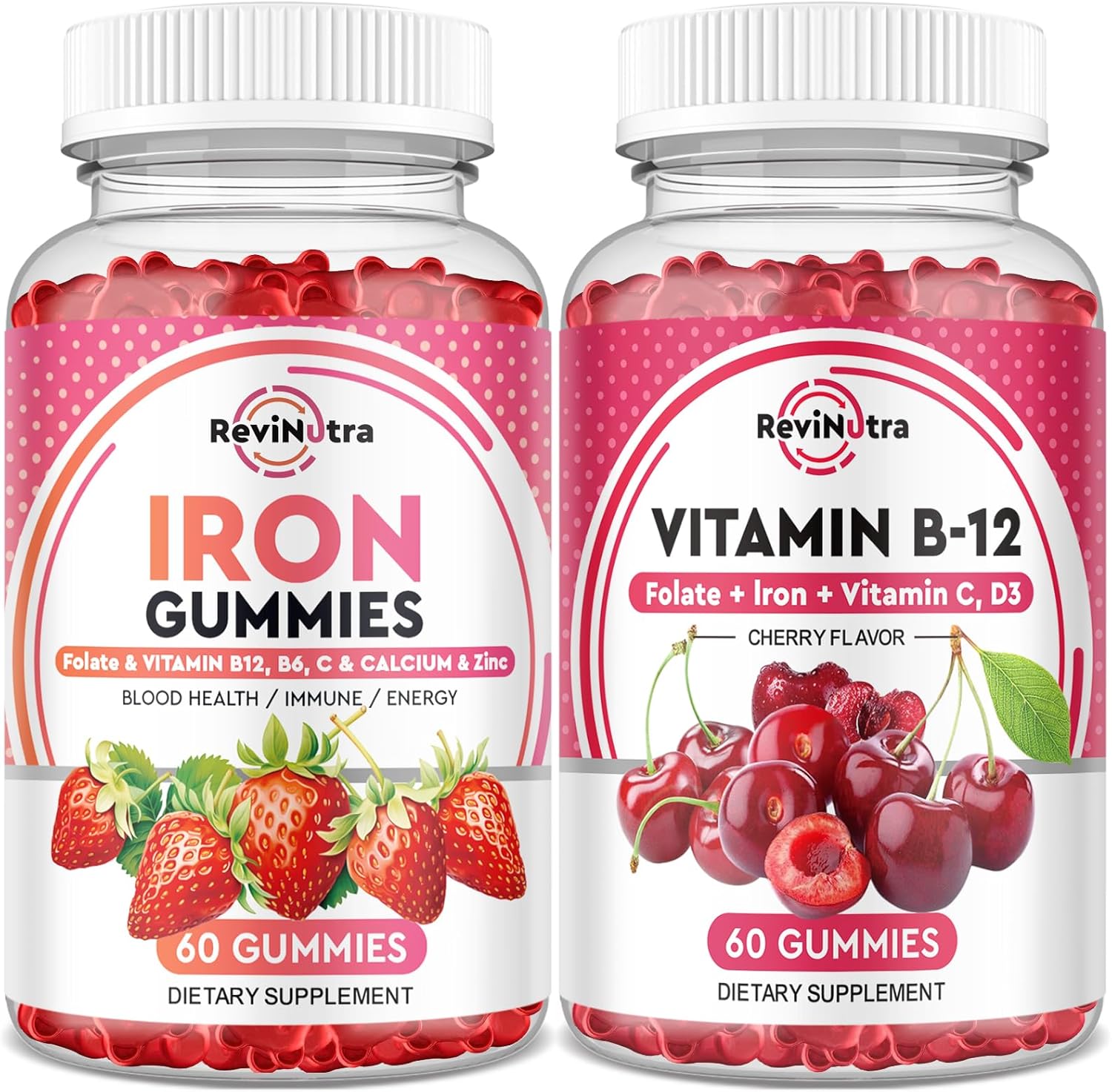 Iron and Vitamin B12 Gummies Bundle for Adults and Kids by ReviNutra - Dietary Supplement