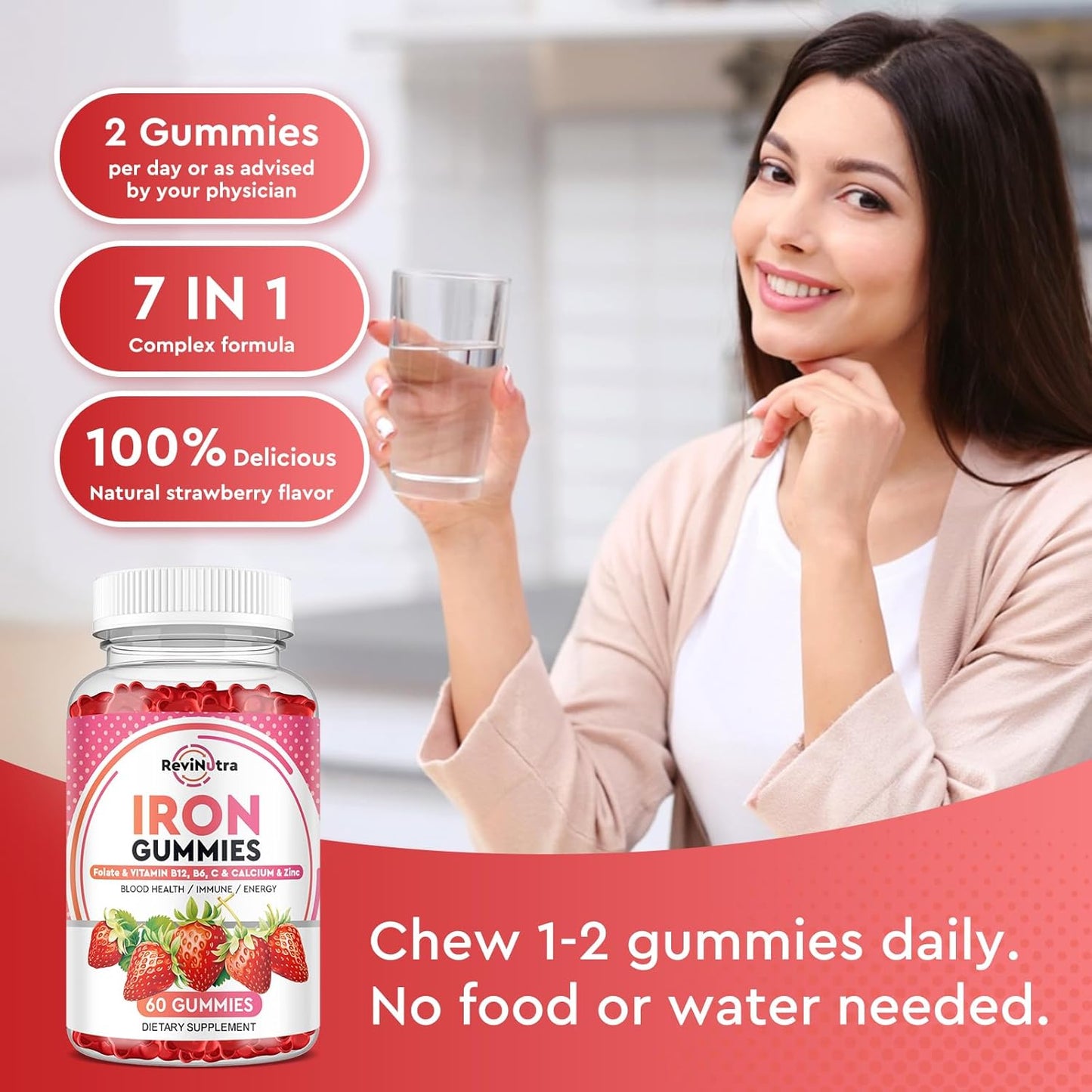 Iron and Vitamin B12 Gummies Bundle for Adults and Kids by ReviNutra - Dietary Supplement