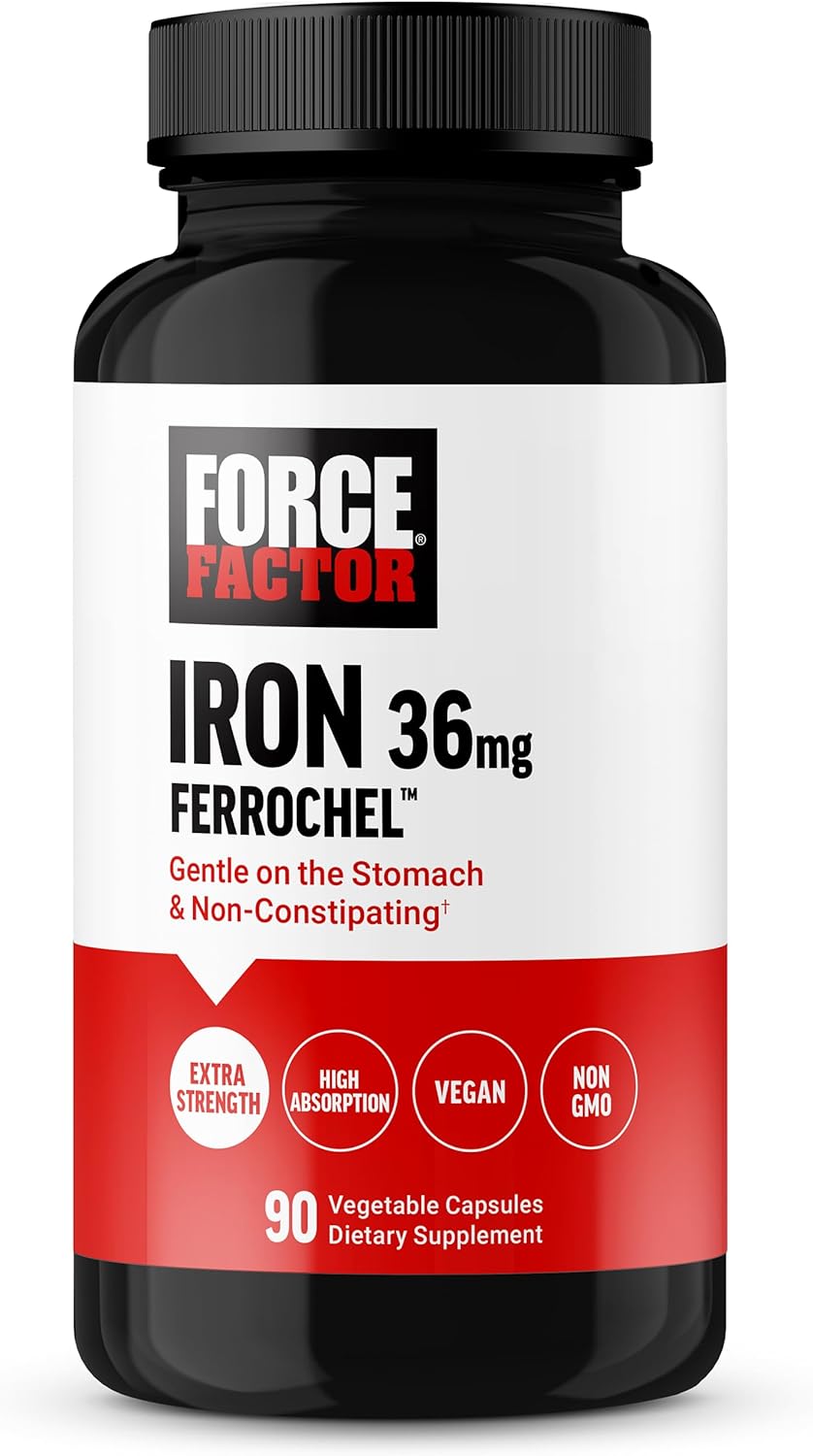 Iron Bisglycinate 36mg Supplement for Women and Men, Non-Constipating, Gentle on Stomach - 90 Vegetable Capsules by Force Factor