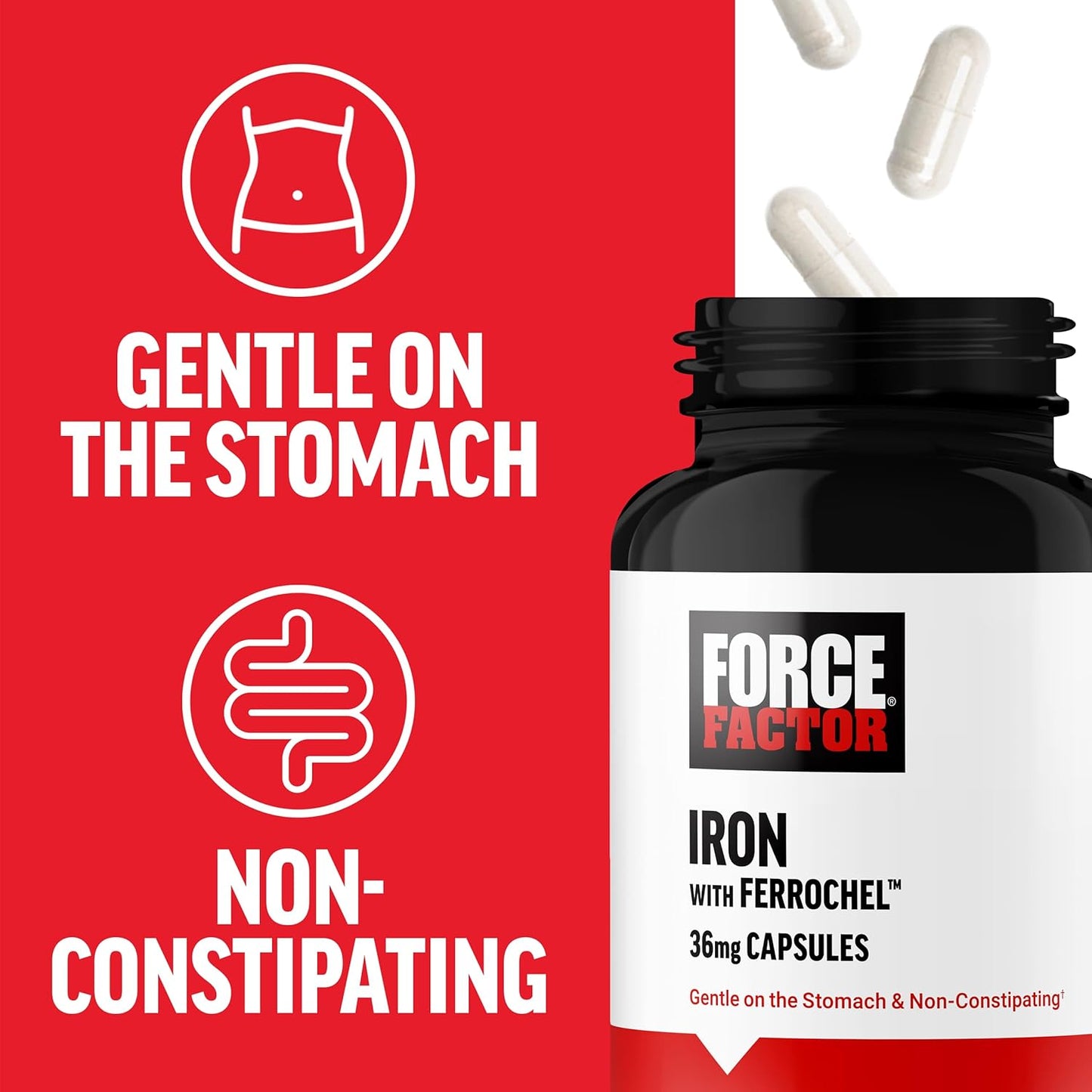 Iron Bisglycinate 36mg Supplement for Women and Men, Non-Constipating, Gentle on Stomach - 90 Vegetable Capsules by Force Factor