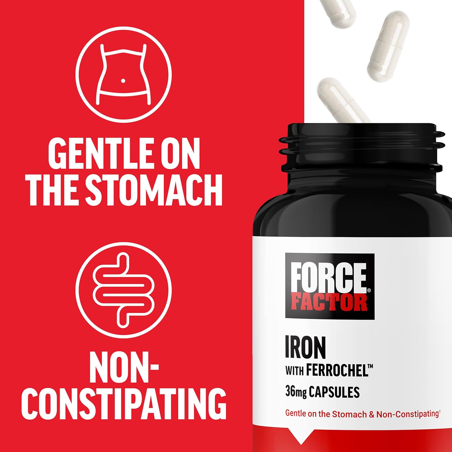 Iron Bisglycinate 36mg Supplement for Women and Men, Non-Constipating, Gentle on Stomach - 90 Vegetable Capsules by Force Factor