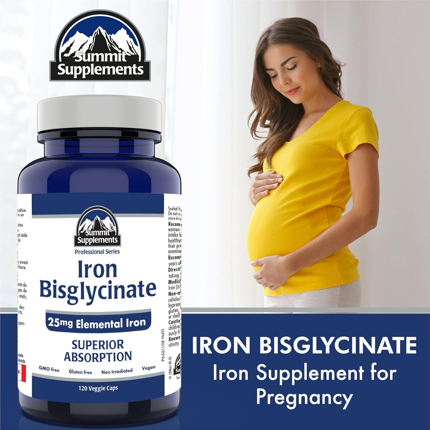 Iron Bisglycinate Supplement for Pregnancy - 25mg Elemental Iron Capsules - Deficiency Support for Women - 3rd Party Tested - Made in Canada