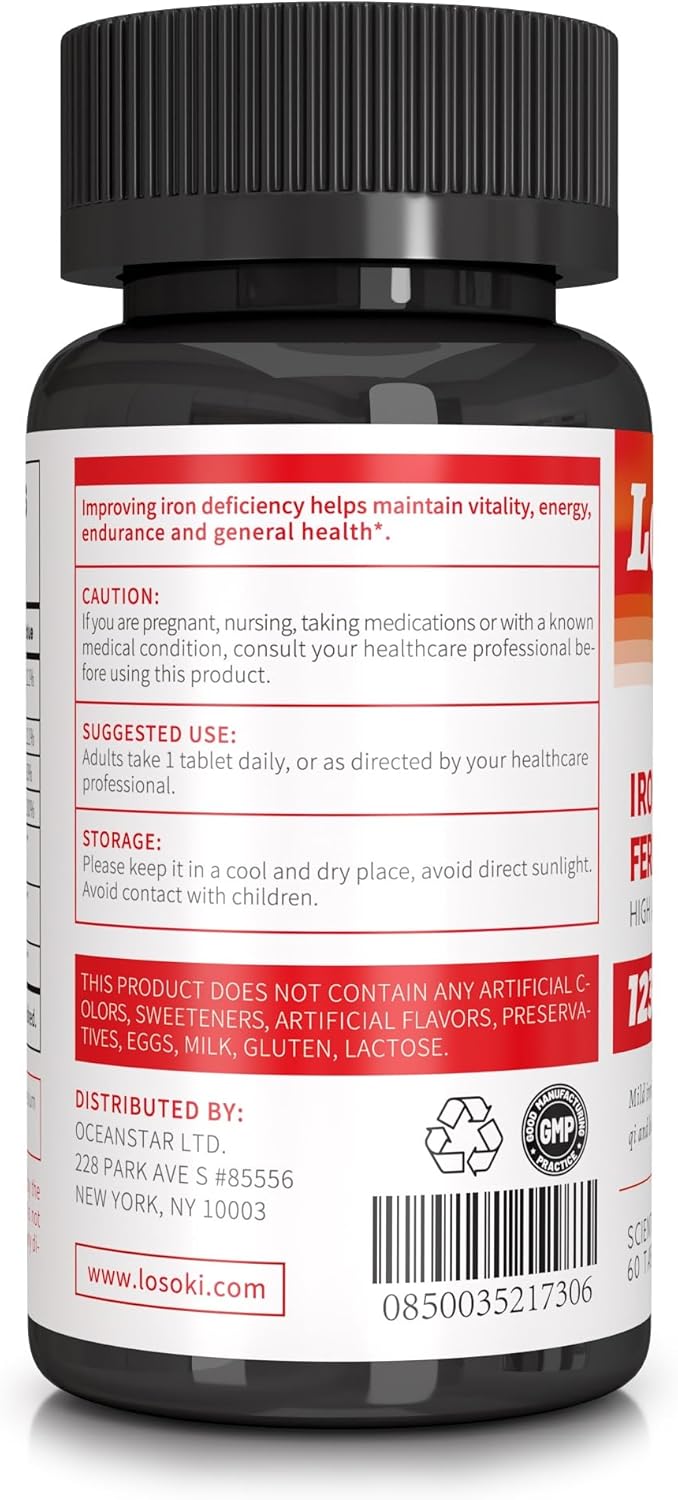 Iron Bisglycinate Supplement with Vitamin C, B12, American Ginseng & Probiotics - Supports Energy & Iron Levels, Gentle on Stomach - Non GMO, 60 Tablets