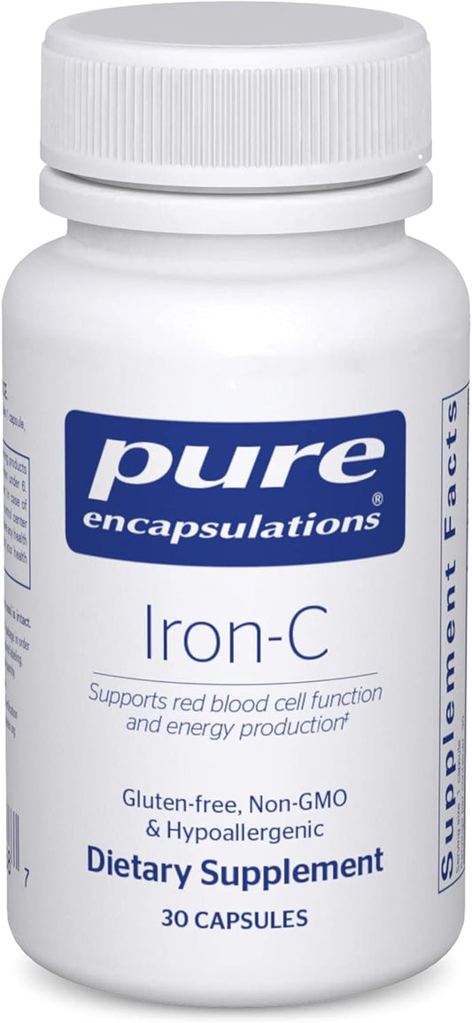 Iron-C Supplement: 15mg Iron + 175mg Vitamin C for Red Blood Cell Support, Energy, Highly Bioavailable, Gluten Free & Vegan - 30 Capsules