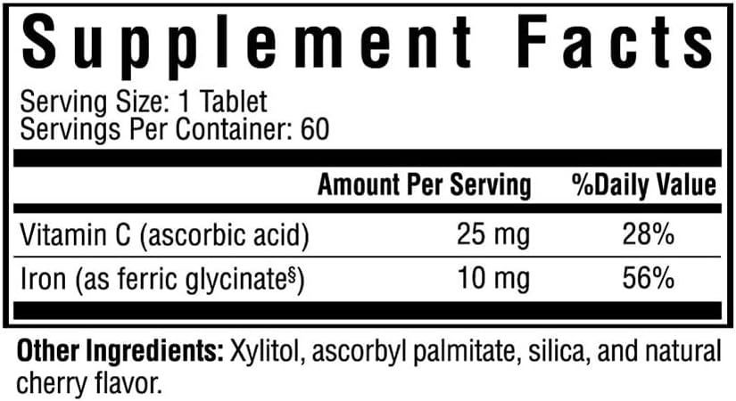 Iron Chewable Supplement - Supports Healthy Metabolism & Muscle Function - Energy Support for Men & Women - 10 mg, 60 Tablets