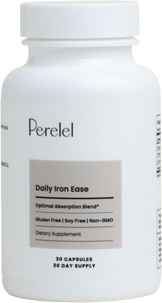 Iron Ease Daily Supplement - 15mg Iron Capsules with Vitamin C & Magnesium - For Women, New Mothers, & Men - Non GMO, Dairy/Gluten/Soy Free - 30 Pills
