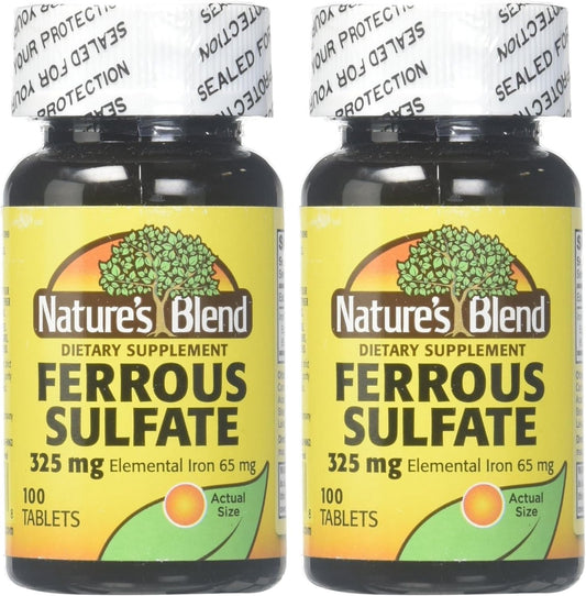 Iron Ferrous Sulfate 325mg Tablets - 200 Count, AYOJOY Nature's Blend, Assorted Pack