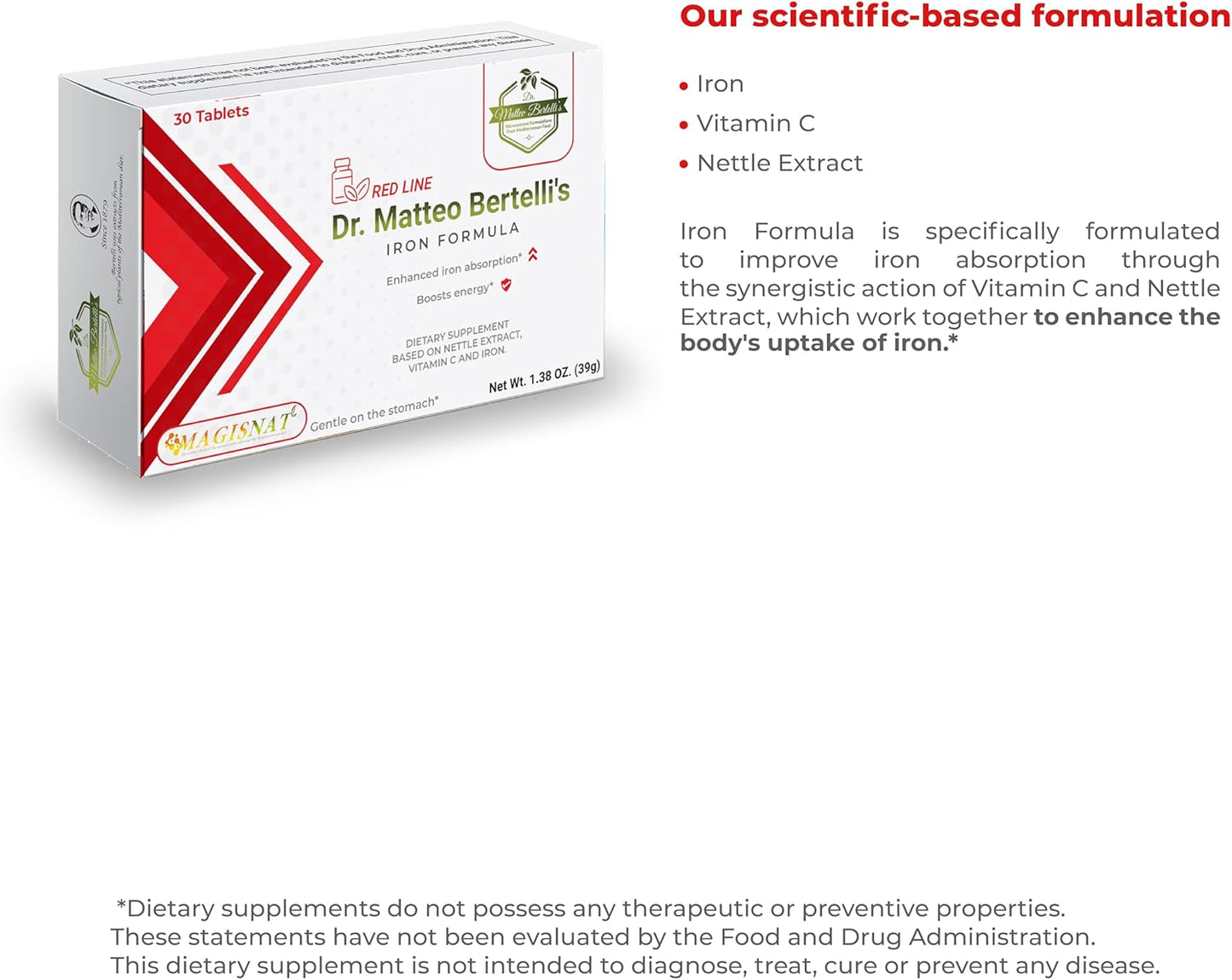 Iron Formula with Nettle Extract, Vitamin C, and Iron Tablets by Dr. Matteo Bertelli