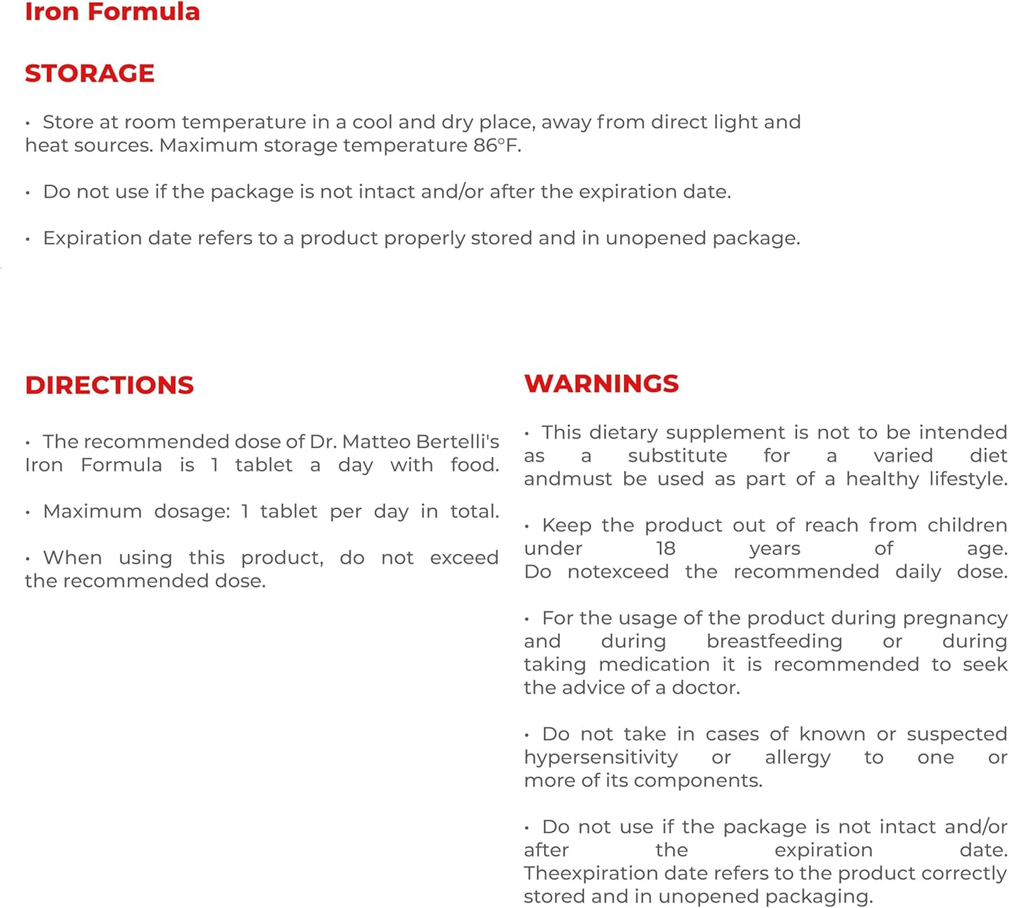 Iron Formula with Nettle Extract, Vitamin C, and Iron Tablets by Dr. Matteo Bertelli