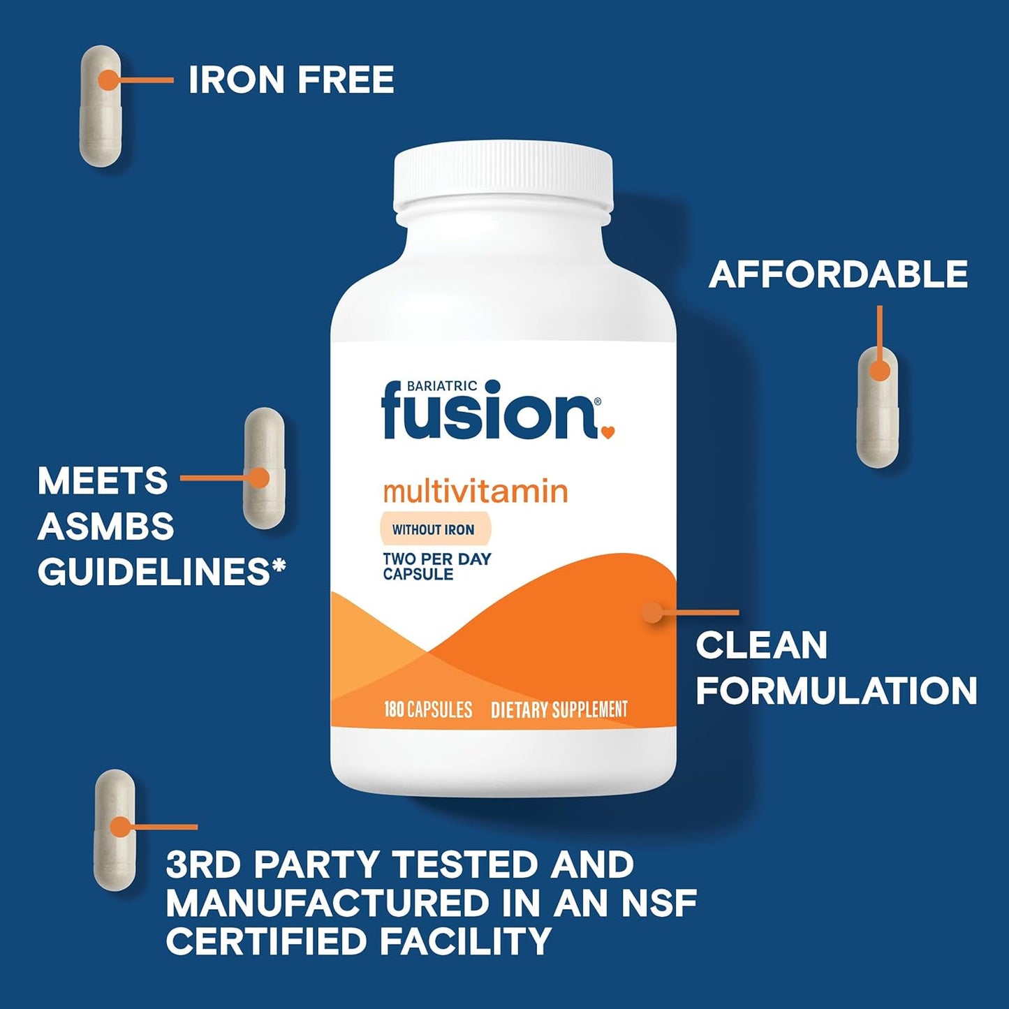 Iron-Free Bariatric Multivitamin Capsules for Post-Surgery Patients | 1-Year Supply | Gastric Bypass & Sleeve Gastrectomy