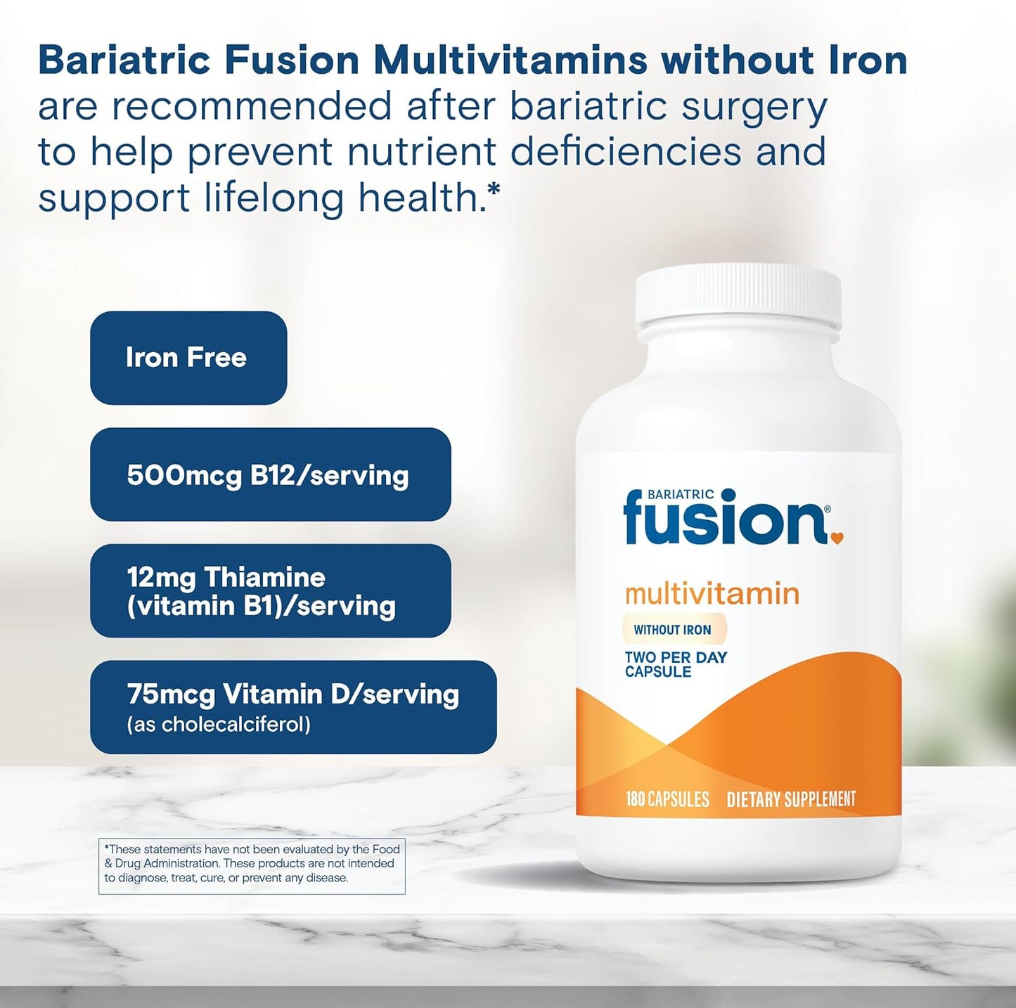 Iron-Free Bariatric Multivitamin Capsules for Post-Surgery Patients | 1-Year Supply | Gastric Bypass & Sleeve Gastrectomy