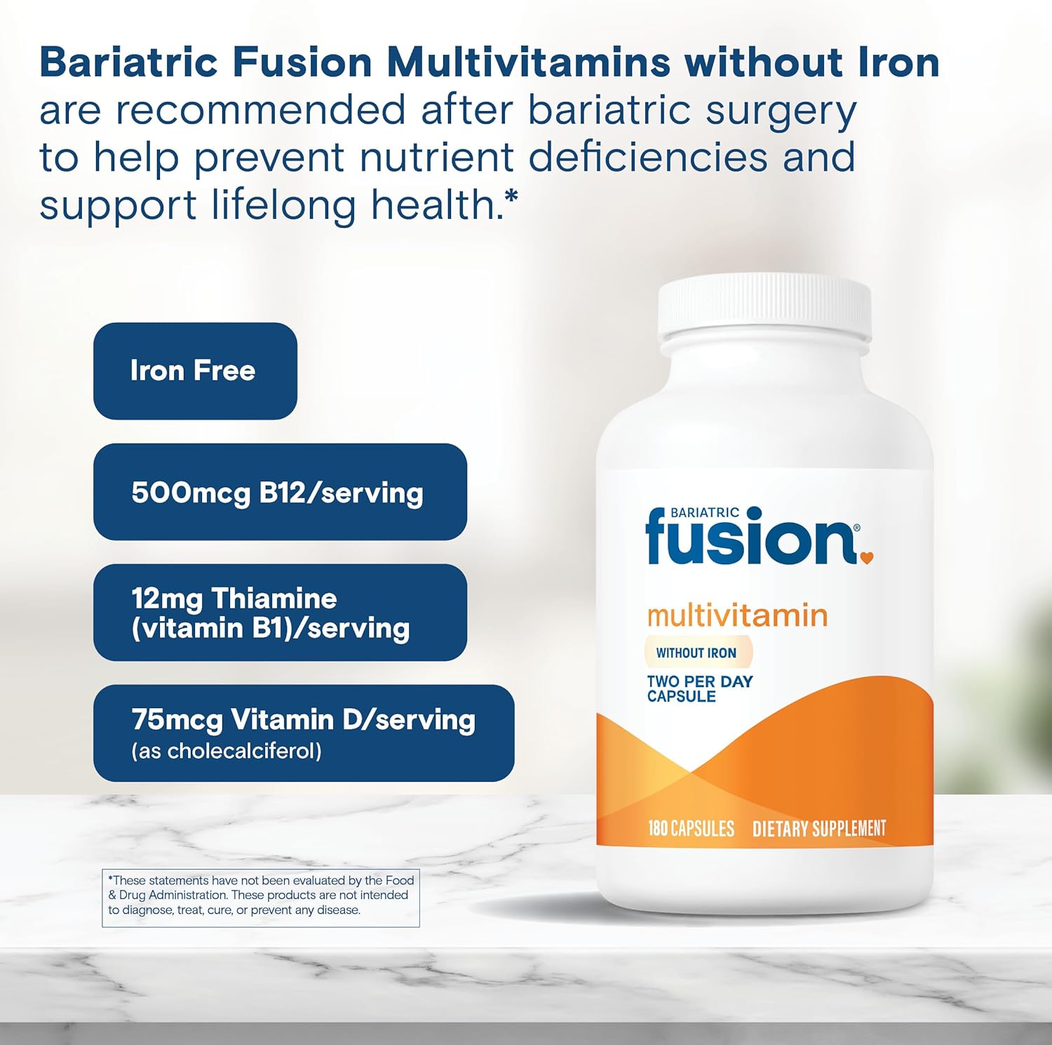 Iron-Free Bariatric Multivitamin Capsules for Post-Surgery Patients | 1-Year Supply | Gastric Bypass & Sleeve Gastrectomy