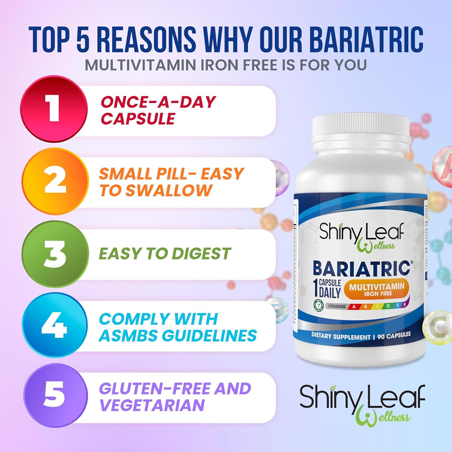 Iron-Free Bariatric Multivitamin Capsules for Post-Surgery Patients - Once Daily Vitamins for WLS, Sleeve, Gastric Bypass - 30 Capsules