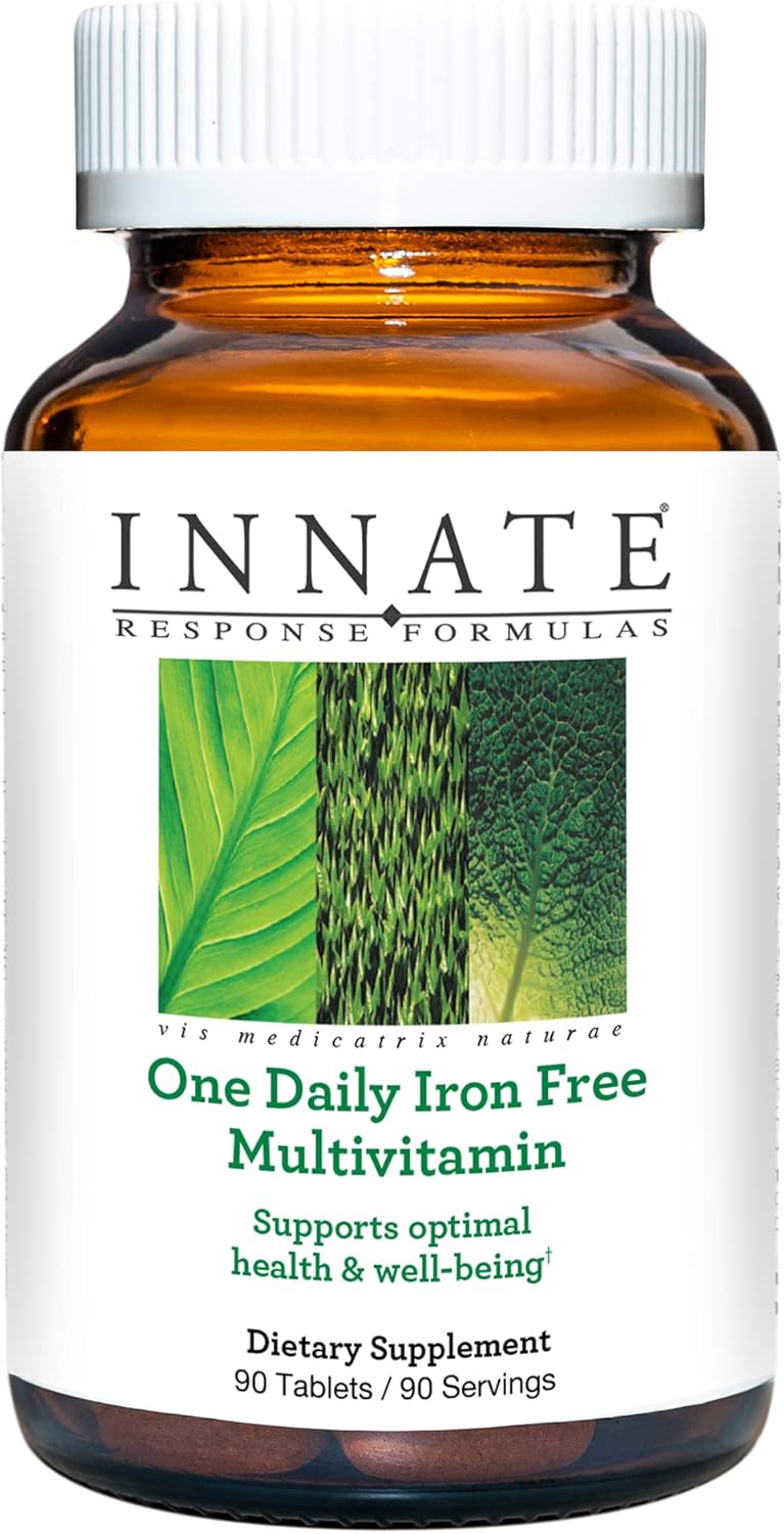 Iron-Free Daily Multivitamin with B Vitamins - Vegetarian, Non-GMO, Kosher - 60 Count (60 Servings) - INNATE Response Formulas One Daily without Iron