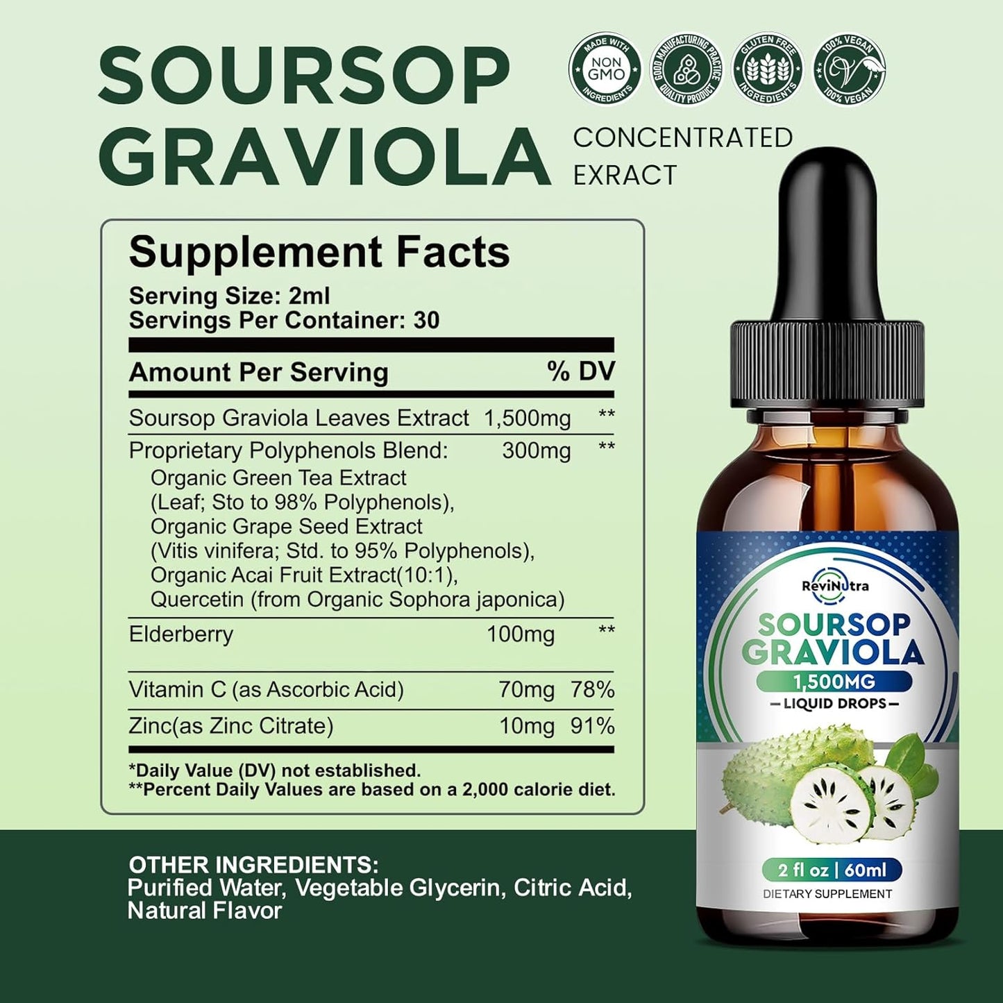 Iron Gummies and Soursop Graviola Liquid Drops Bundle for Adults and Kids by ReviNutra