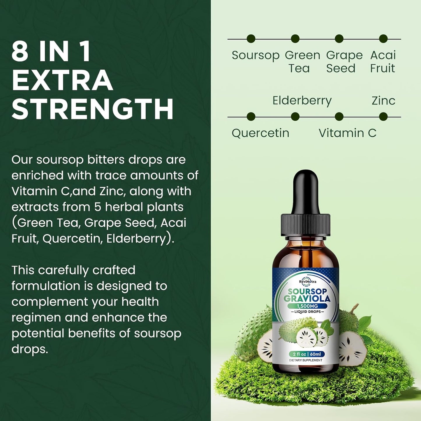 Iron Gummies and Soursop Graviola Liquid Drops Bundle for Adults and Kids by ReviNutra
