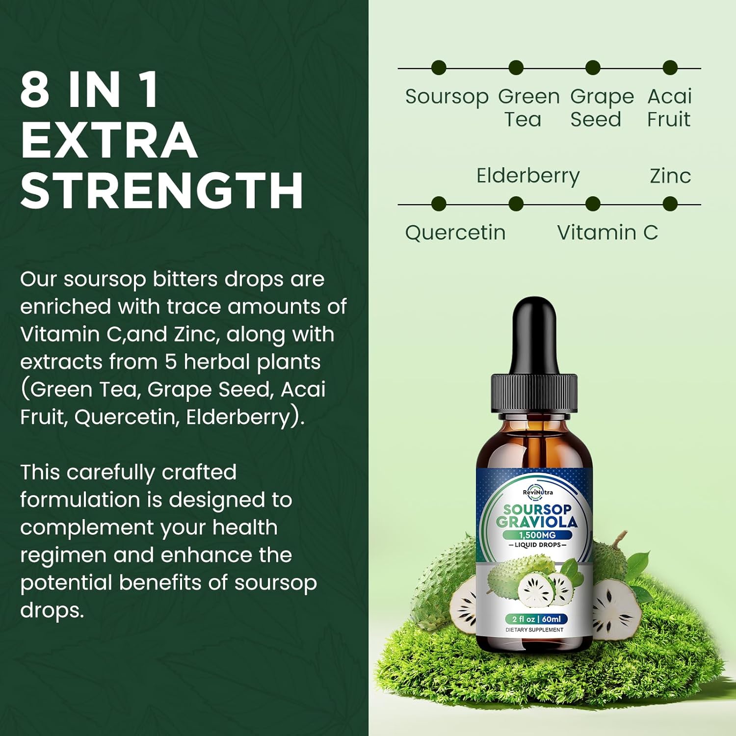Iron Gummies and Soursop Graviola Liquid Drops Bundle for Adults and Kids by ReviNutra